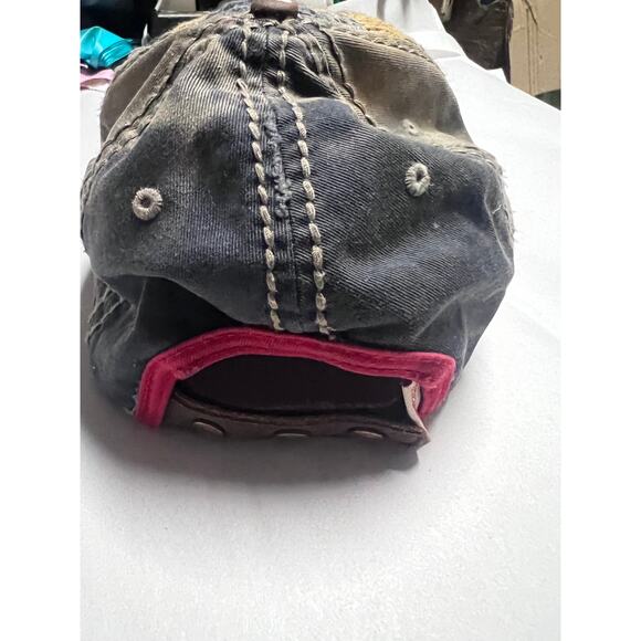 VTG True Religion Distressed Knit Patchwork Trashed Baseball Cap Hat Y2K Rare